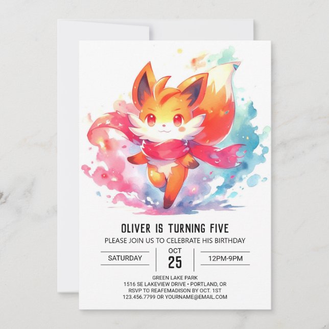 Modern Joyful Fox Birthday Einladung (Vorderseite)