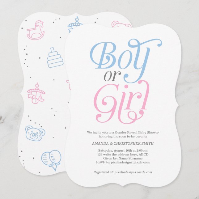 Modern, Junge oder Mädchen, Gender Reveal, Rosa un Einladung (Vorne/Hinten)