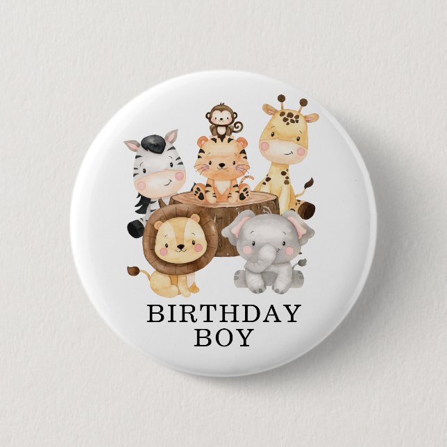 Modern Jungle Safari Tiere Wild One Birthday Boy Button (Vorderseite)