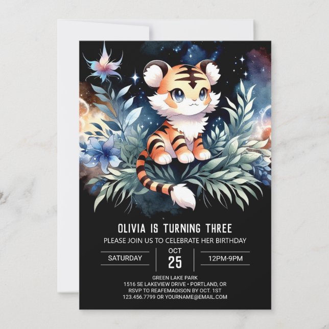 Modern Jungle Tiger Geburtstag Einladung (Vorderseite)