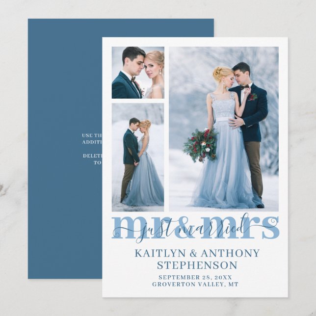 Modern Just Married Mr. Custom Color Wedding Ankündigung (Vorne/Hinten)