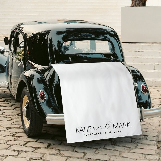 Modern Just Married Wedding Fabric Car Banner Sign Wandteppich (Modern Just Married Wedding Fabric Car Banner Sign Tapestry)