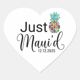 Modern Just Maui'd Hawaii-Hochzeitspaar Herz-Aufkleber