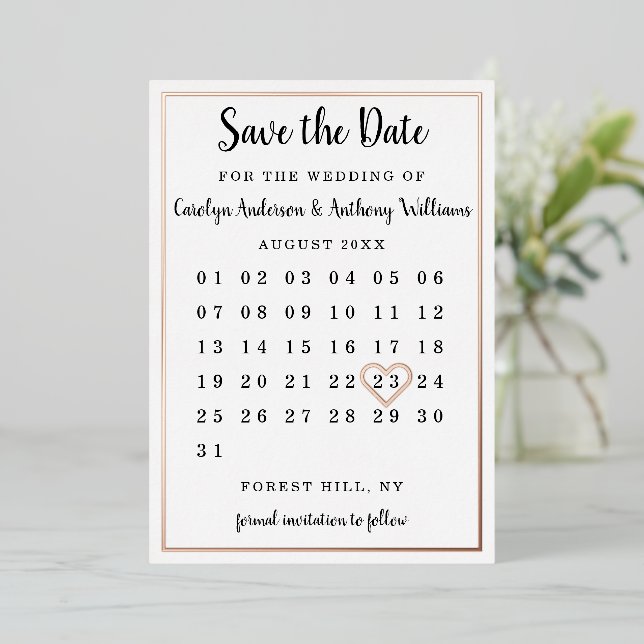 Modern Kalender Save the Date real Folieneinladung (Stehend vorne)