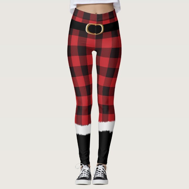 Modern Karierte Santa Costume Niedlich Weihnachten Leggings (Vorderseite)