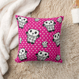 Modern Kawaii Panda Bear Pink Girly Polka Dot Kissen