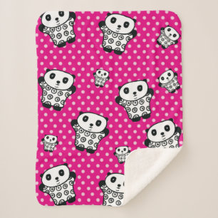 Modern Kawaii Panda Bear Pink Girly Polka Dot Sherpadecke