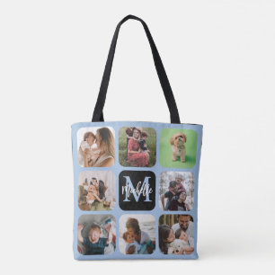 Modern Keepake Foto Collage Monogram Tote Bag