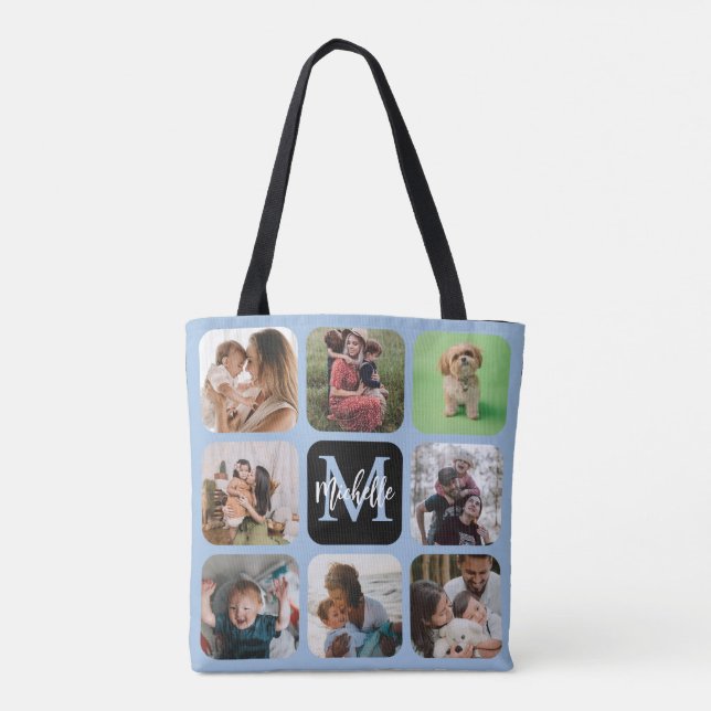 Modern Keepake Foto Collage Monogram Tote Bag (Rückseite)