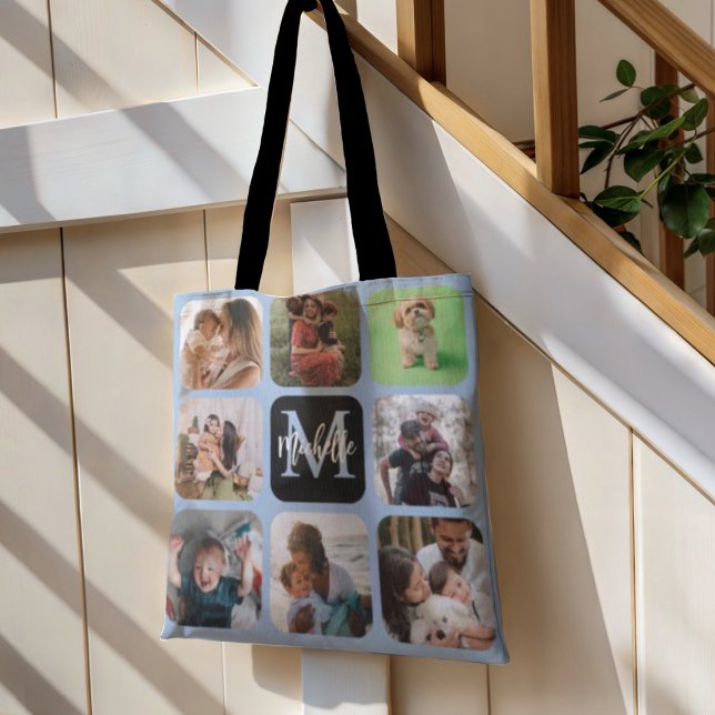 Modern Keepake Foto Collage Monogram Tote Bag (Von Creator hochgeladen)
