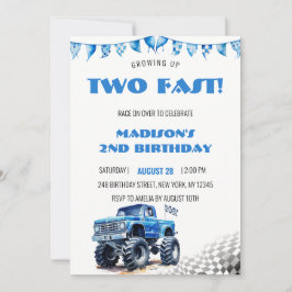 Modern Kids Blue Monster Trucks Geburtstag Einladung