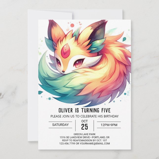 Modern Kids Fox Birthday Einladung (Vorderseite)