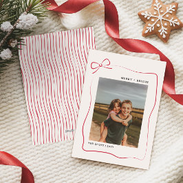 Modern Kids Red Bow Family Photo Christmas Feiertagskarte