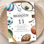 Modern Kids Sports Ball Geburtstagsparty Einladung<br><div class="desc">Geburtstagspartys werden bei Eltern und Kindern immer beliebter, aber es entsteht ein neuer Trend: Sport. Diese Sport-Themen Geburtstagsfeier Einladungen mit modernen und spielerischen Aquarellbildern von Sportbällen, einschließlich Tennis, Fußball, Basketball, Rugby, Hockey, Tischtennis, Volleyball und auch ein Lacrosse Stick, die über einen weißen Hintergrund aufgestellt wurden. Machen Sie Ihren Geburtstag zu...</div>