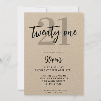Modern Kraft Elegant 21. Geburtstag Einladung