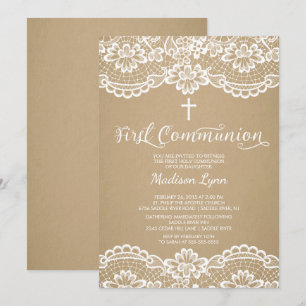 Modern Kraft Lace First Holy Community Einladung
