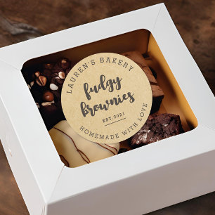 Modern Kraft Zuhause Bakery Logo Homemade Brownies Runder Aufkleber