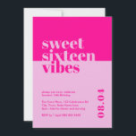 Modern kühne 16 . Geburtstag Vibes Pink Birthday Einladung<br><div class="desc">Feiern Sie mit unserer "16 . Geburtstag Vibes" Pink Birthday Einladung den 16. Geburtstag Ihrer Tochter oder Ihrer Lieben im Stil! Diese moderne und kühne Einladung ist der ideale Set für ein unvergessliches 16 . Geburtstag Party. Das Hotel wurde mit lebhaften rosa Farbtönen und zeitgenössischen Schriftart gestaltet und besticht durch...</div>
