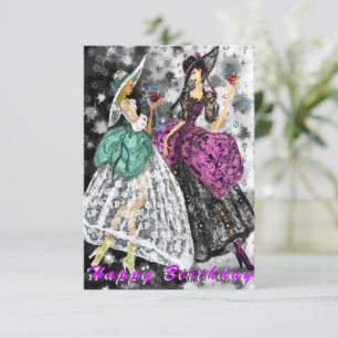 Modern Ladys Drinks Wine Happy Birthday Card