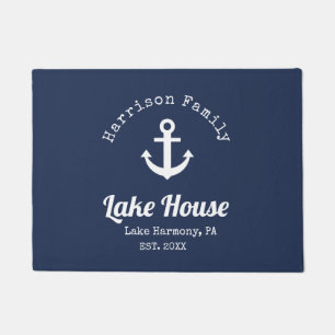Modern Lake House Familienname Fußmatte