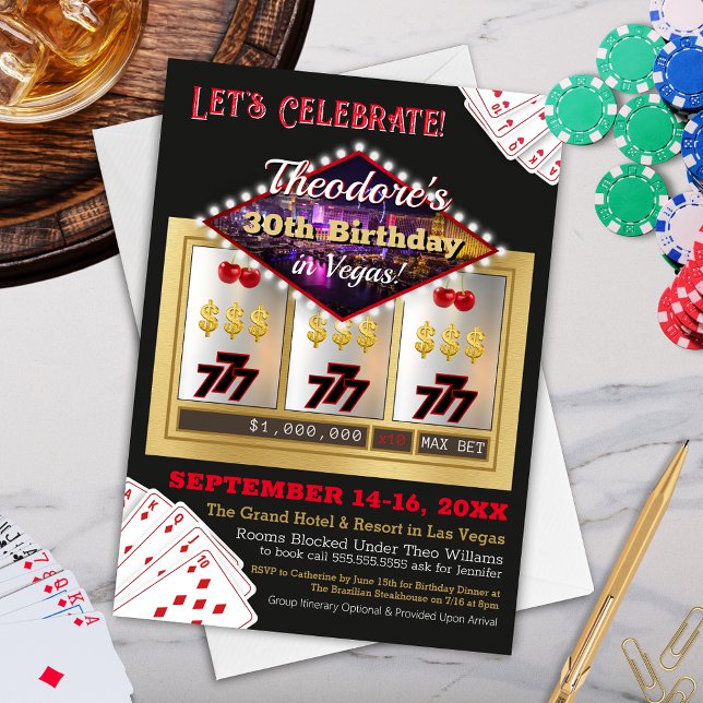 Modern Las Vegas Casino Abends Einladung zum Gebur (Modern Las Vegas Desination Casino Theme Birthday Party Invitation for Him or Her)