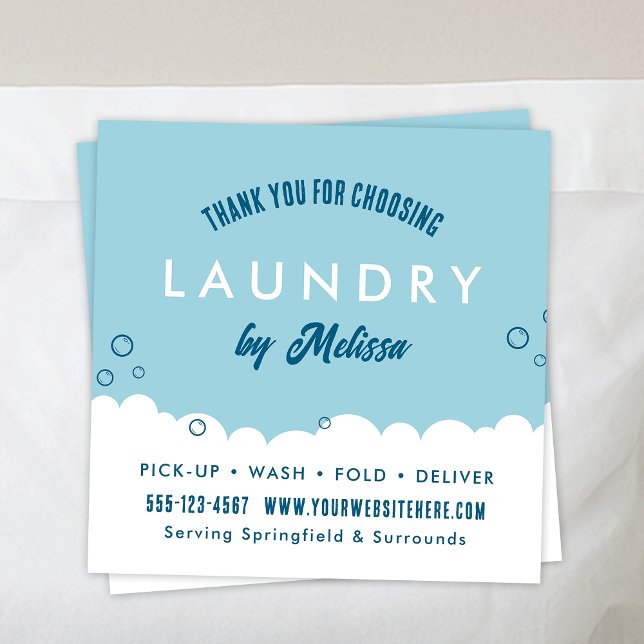 Modern Laundry Service Blue & White Thank You Card Begleitkarte (Thank you cards with your custom business name or logo and contact details )