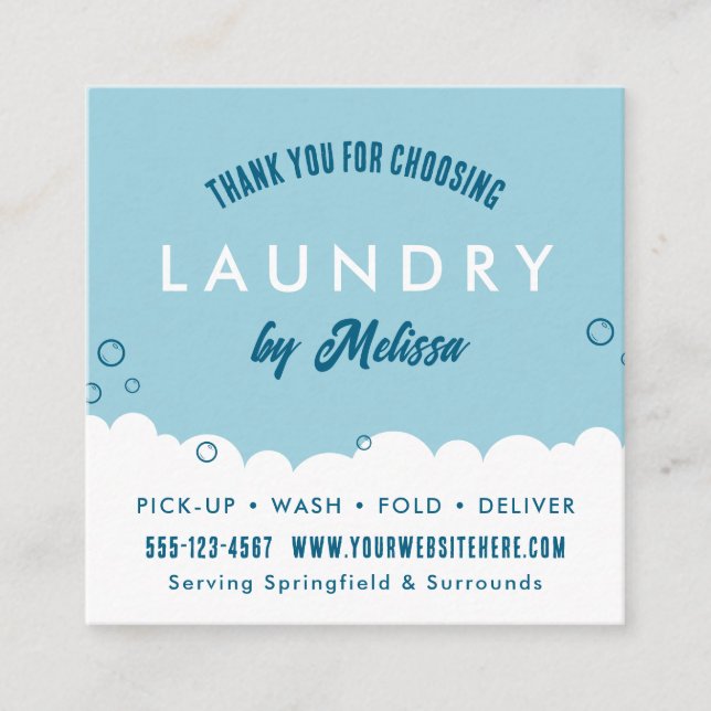 Modern Laundry Service Blue & White Thank You Card Begleitkarte (Vorderseite)