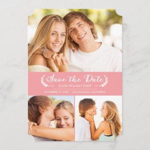 Modern Laurel Foto Card / Rosa Save The Date