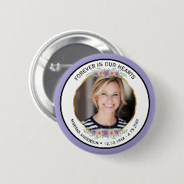 Modern Lavender Floral Memorial Photo Button