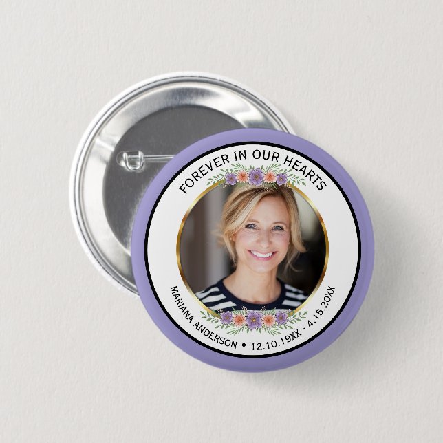 Modern Lavender Floral Memorial Photo  Button (Vorne & Hinten)