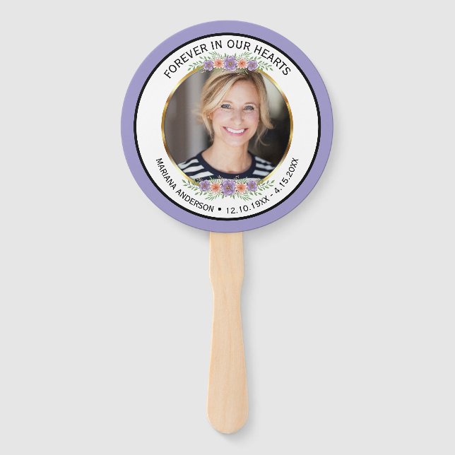 Modern Lavender Floral Memorial Photo  Fächer (Vorderseite)