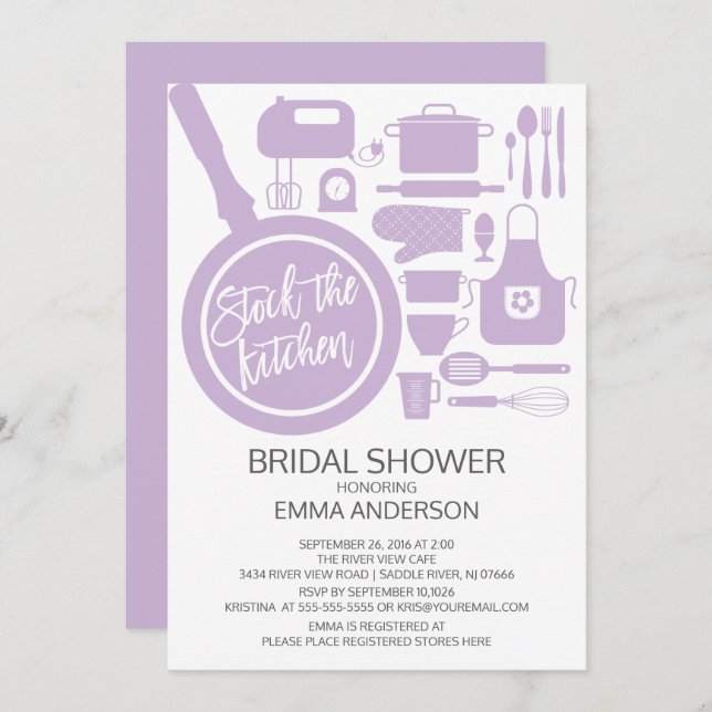 Modern Lavender Kitchen Bridal Dusche Einladung (Vorne/Hinten)