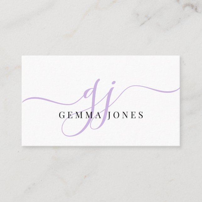 Modern Lavender Monogram Feminine Script Name Visitenkarte (Vorderseite)