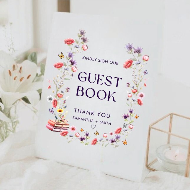 Modern Lavender Wildflower Guest Book Sockelschild (Elegant lavender wildflower guest book sign to mark your storybook new chapter.)