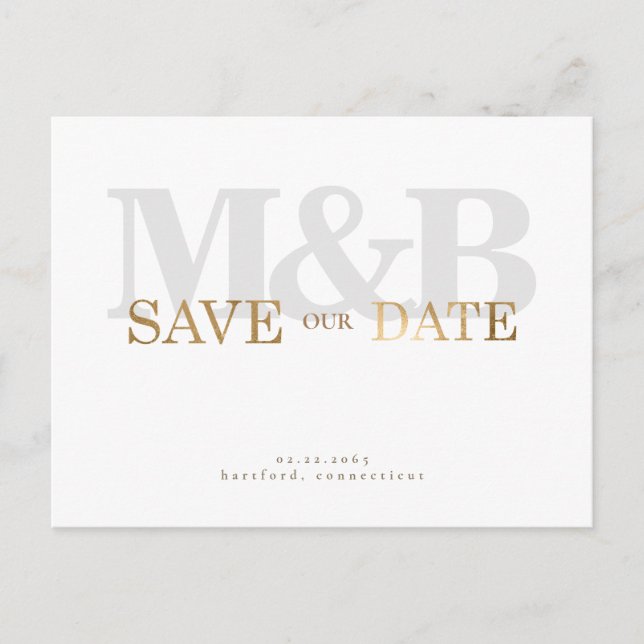 Modern & leicht Grau Monogram & Gold Postkarte (Vorderseite)