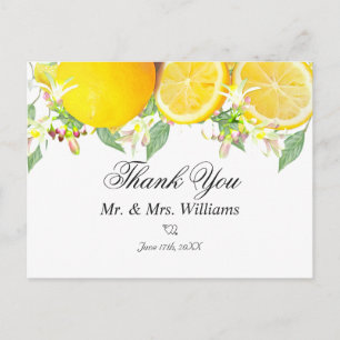 Modern Lemon Boho Summer Wedding Vielen Dank Postkarte