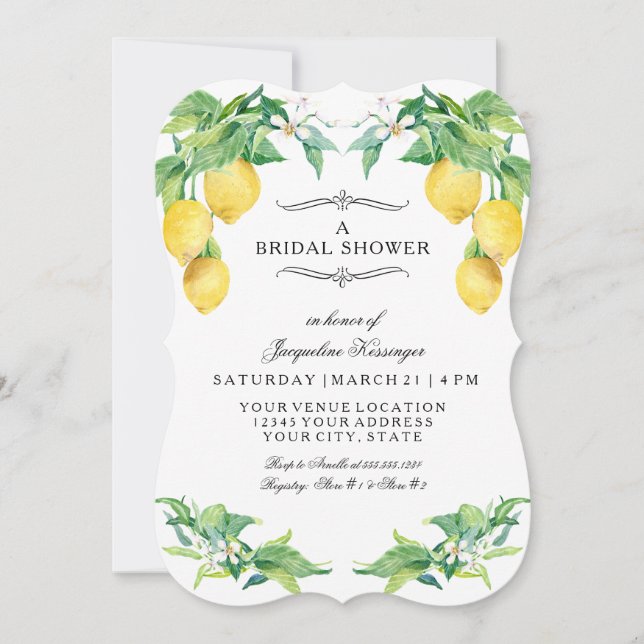 Modern Lemon Citrus Floral Elegant Bridal Shower Einladung (Vorderseite)