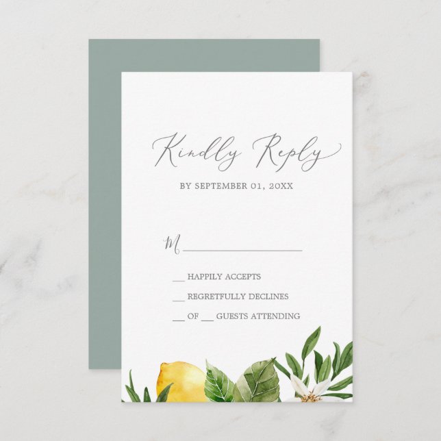 Modern Lemon Garden Simple RSVP Card (Vorne/Hinten)