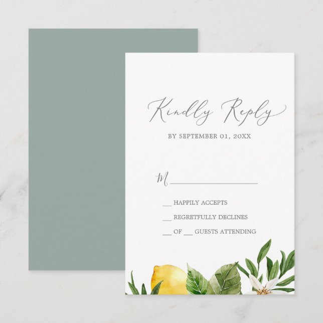 Modern Lemon Garden Simple RSVP Card Karte (Vorne/Hinten)