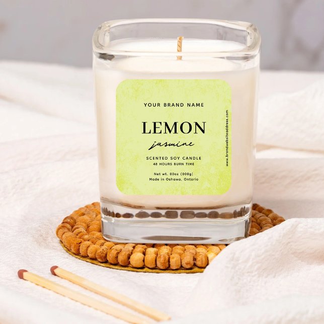 Modern Lemon Green Rustic Label Quadratischer Aufkleber (Von Creator hochgeladen)