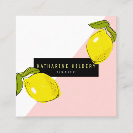 Modern Lemon Pink White Block Square Business Card Quadratische Visitenkarte