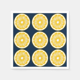 Modern Lemon Slice Navy Blue & Yellow Serviette