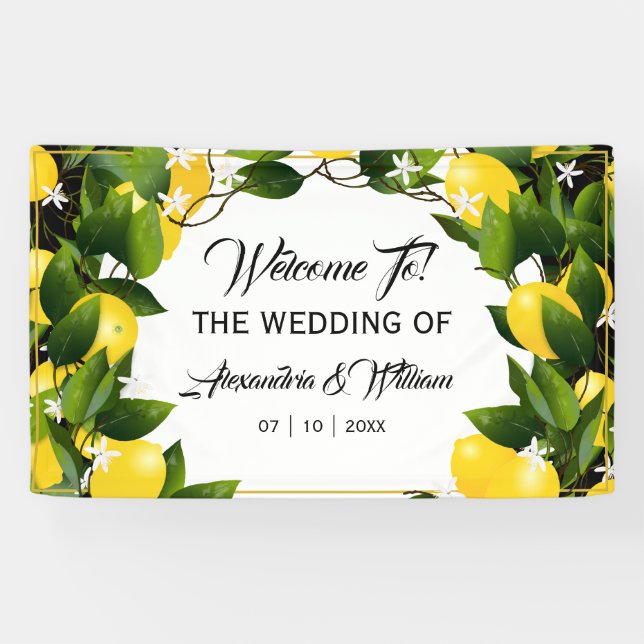 Modern Lemon Wreath Garden | Hochzeit Banner (Horizontal)
