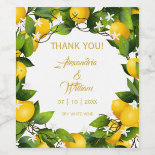 Modern Lemon Wreath Garden Hochzeit Weinetikett