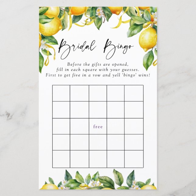 Modern Lemons Citrus Bridal Bingo Game (Vorderseite)