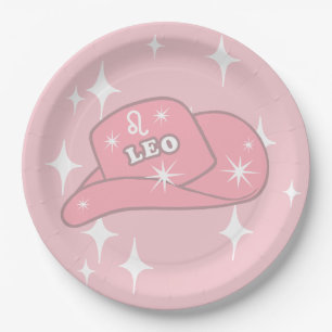 Modern Leo Zodiac Pink Cowgirl Hut Party Pappteller