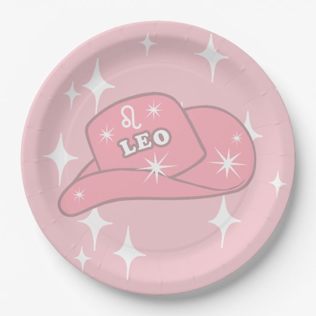 Modern Leo Zodiac Pink Cowgirl Hut Party Pappteller (Vorderseite)