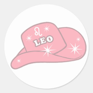 Modern Leo Zodiac Pink Cowgirl Hut Runder Aufkleber