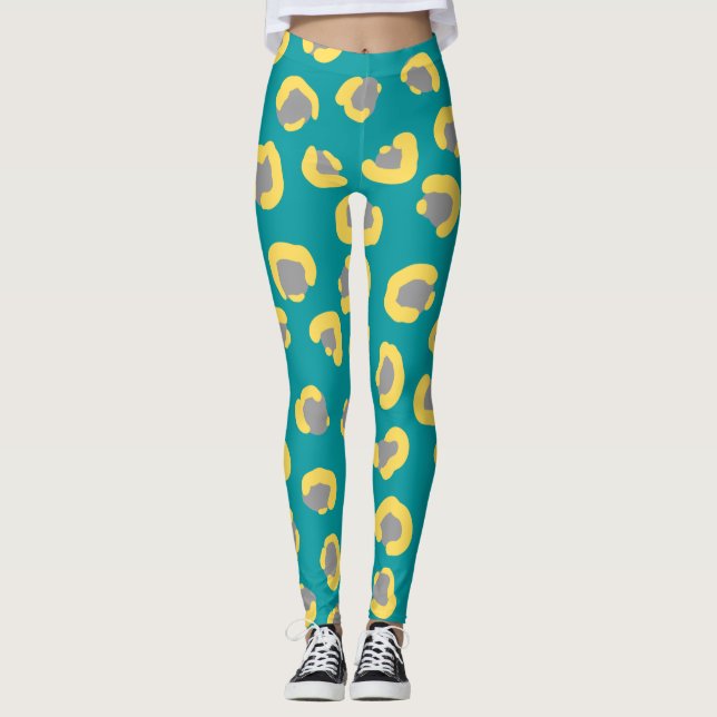 Modern Leopard Geparden Tigertiere Blau niedlich L Leggings (Vorderseite)