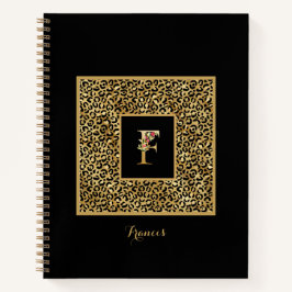 Modern Leopard Gold Personal Monogram Letter F Notizbuch